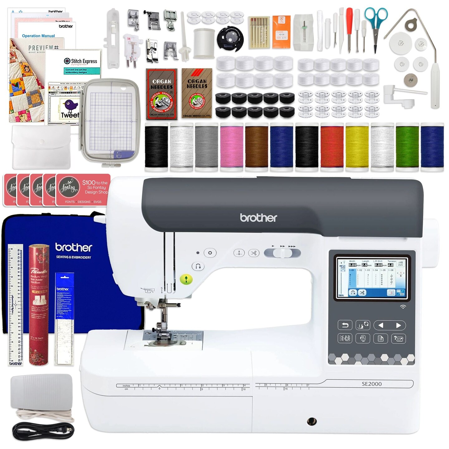 Brother SE2000 Embroidery &#x26; Sewing Machine w/ Deluxe $1749 Sewing &#x26; Embroidery Bundle