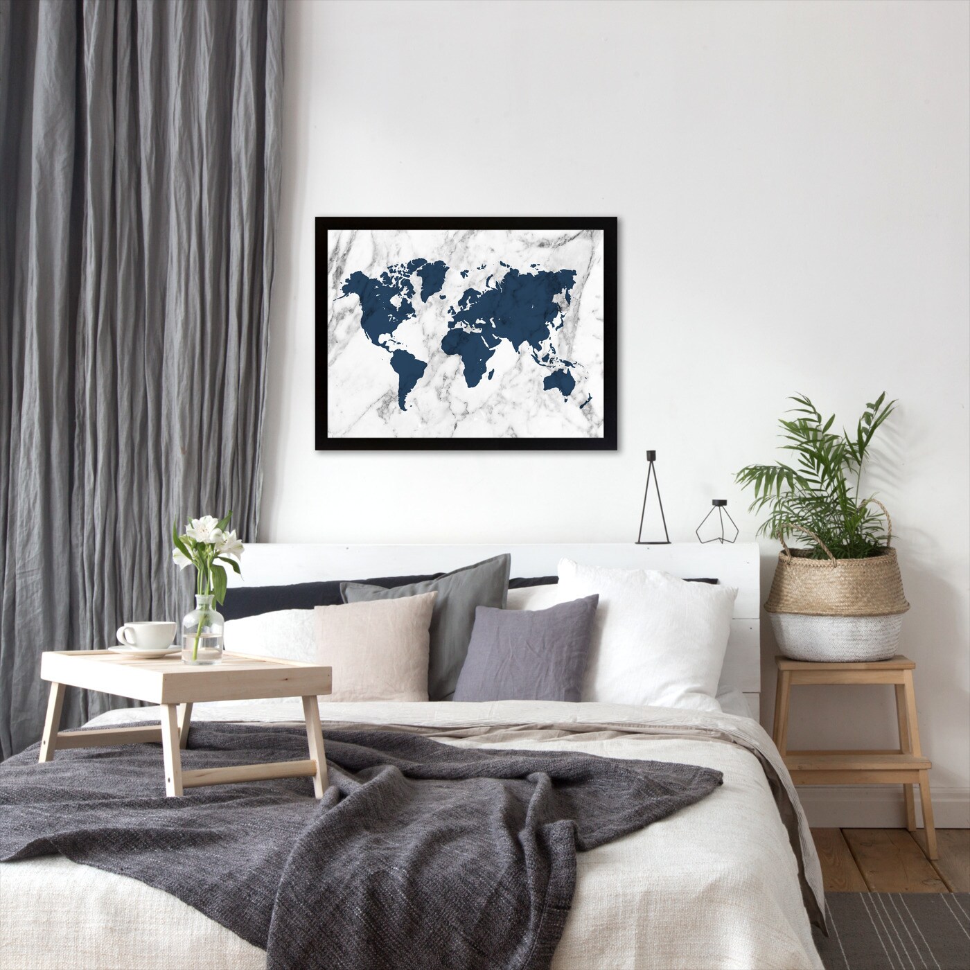 Marble World Map (Navy) by Samantha Ranlet Frame 