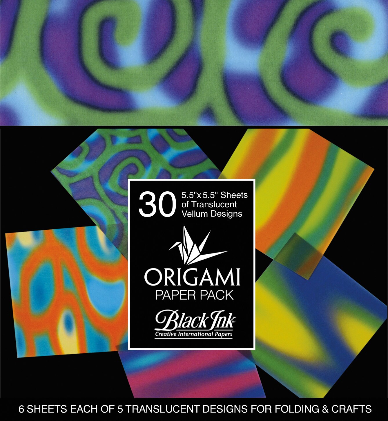 Black Ink Origami Paper Pack Translucent 5.5&#x22;X5.5&#x22;-Funky Vellum 30 Sheets
