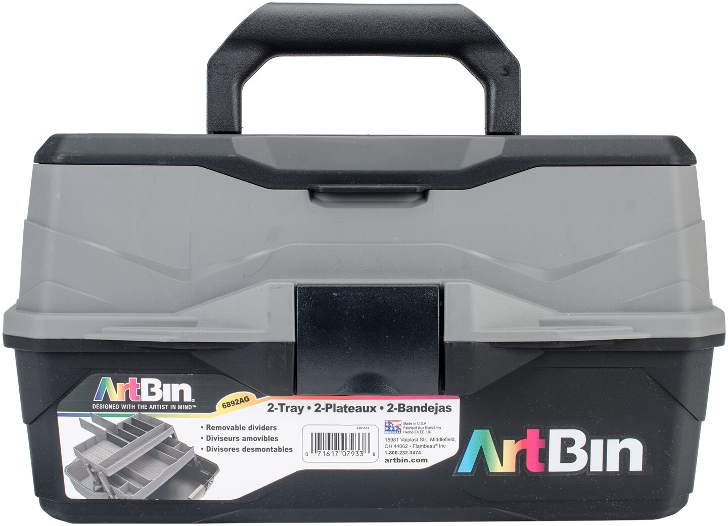 ArtBin Lift Tray Box W/2 Trays & Quick Access Lid Storage-8"X14"X7.5", Black & Gray