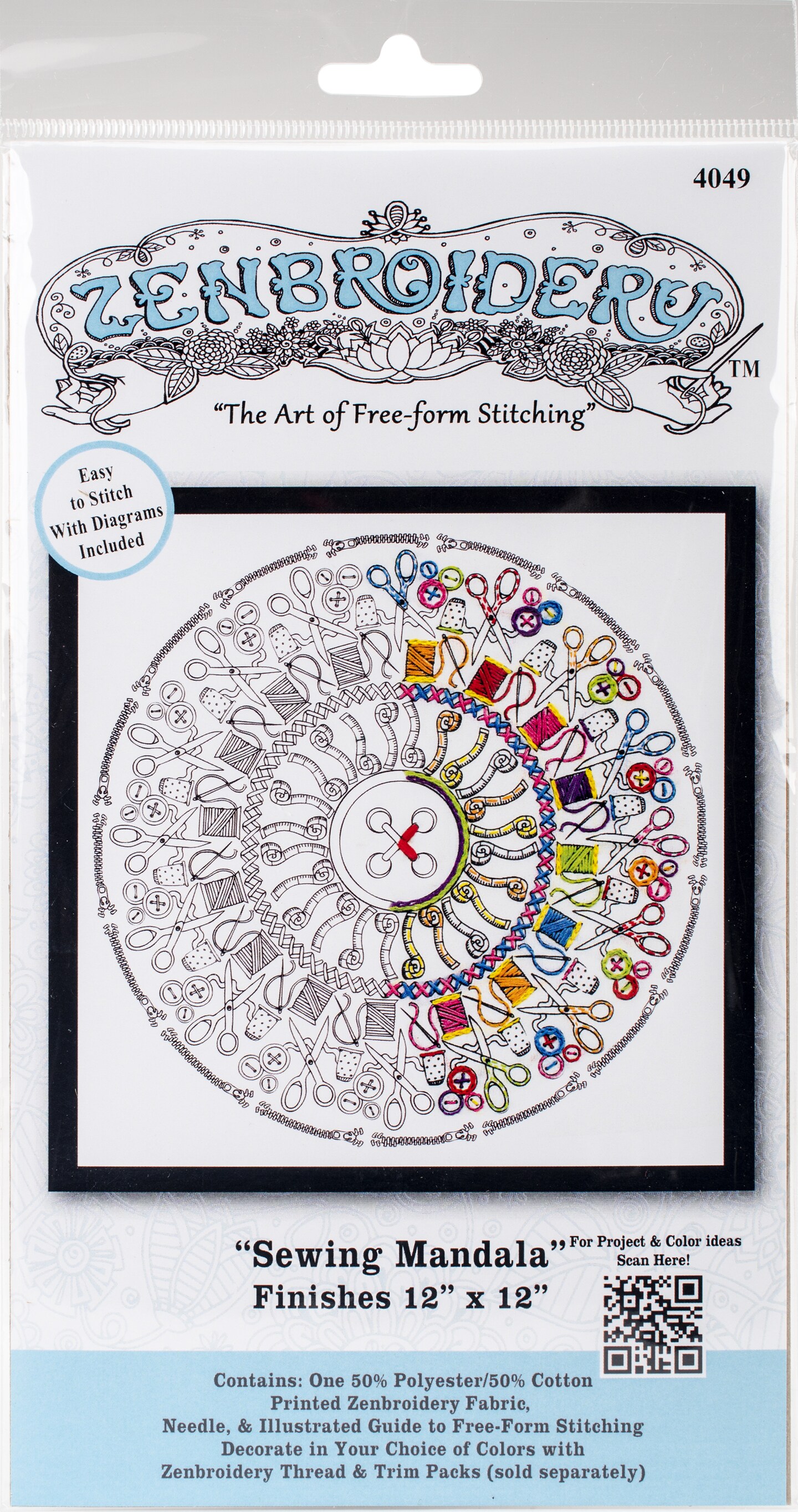 Design Works/Zenbroidery Stamped Embroidery Kit 12"X12"-Sewing Mandala