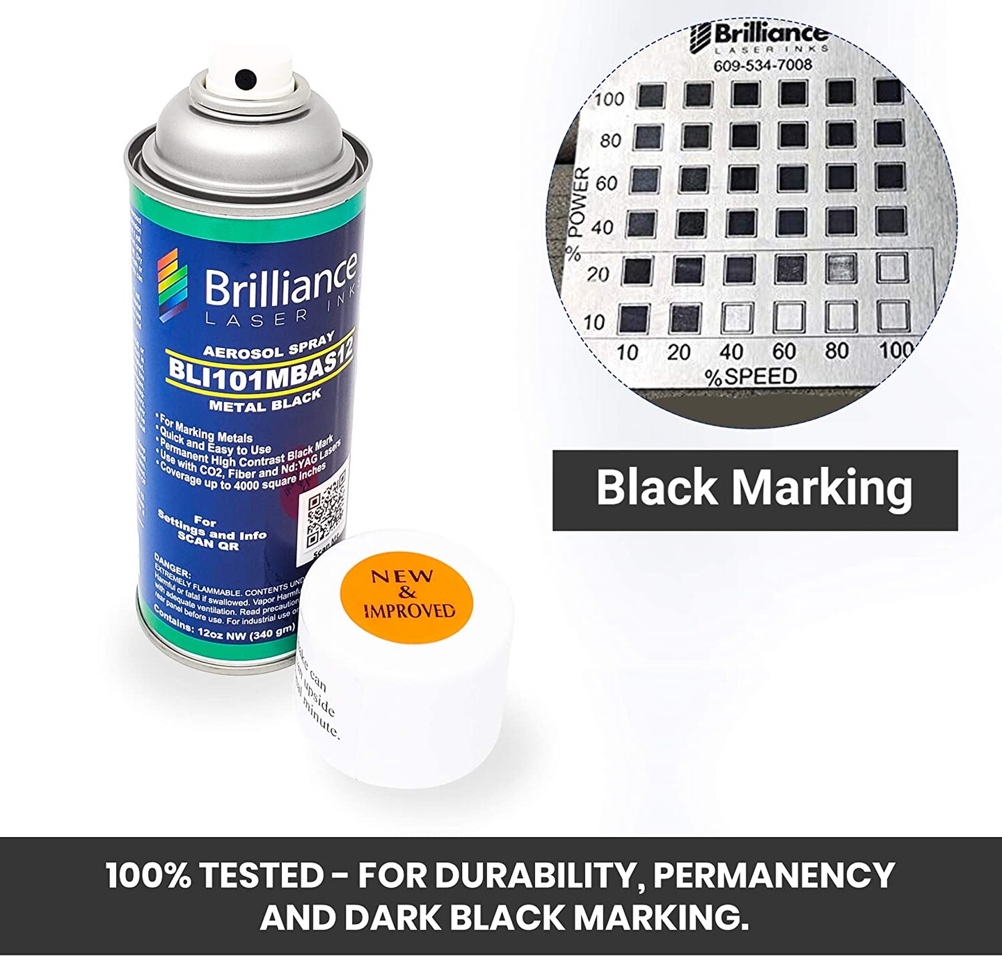 2 Oz - BLI101 - Aerosol Black Laser Ink for Metals Marking - CO2 Laser - Fiber Laser - YAG, Durable, Permanent, High Contrast, Brilliance Laser Inks