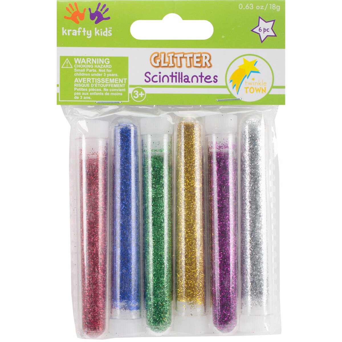 Krafty Kids Twinkle Town Glitter Tubes 3g 6/Pkg-Assorted Colors