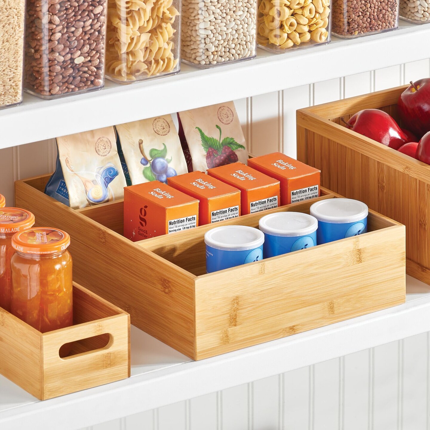 mDesign Bamboo Divided Tea, Snack, Drink, and Food Organizer Box - Natural Wood