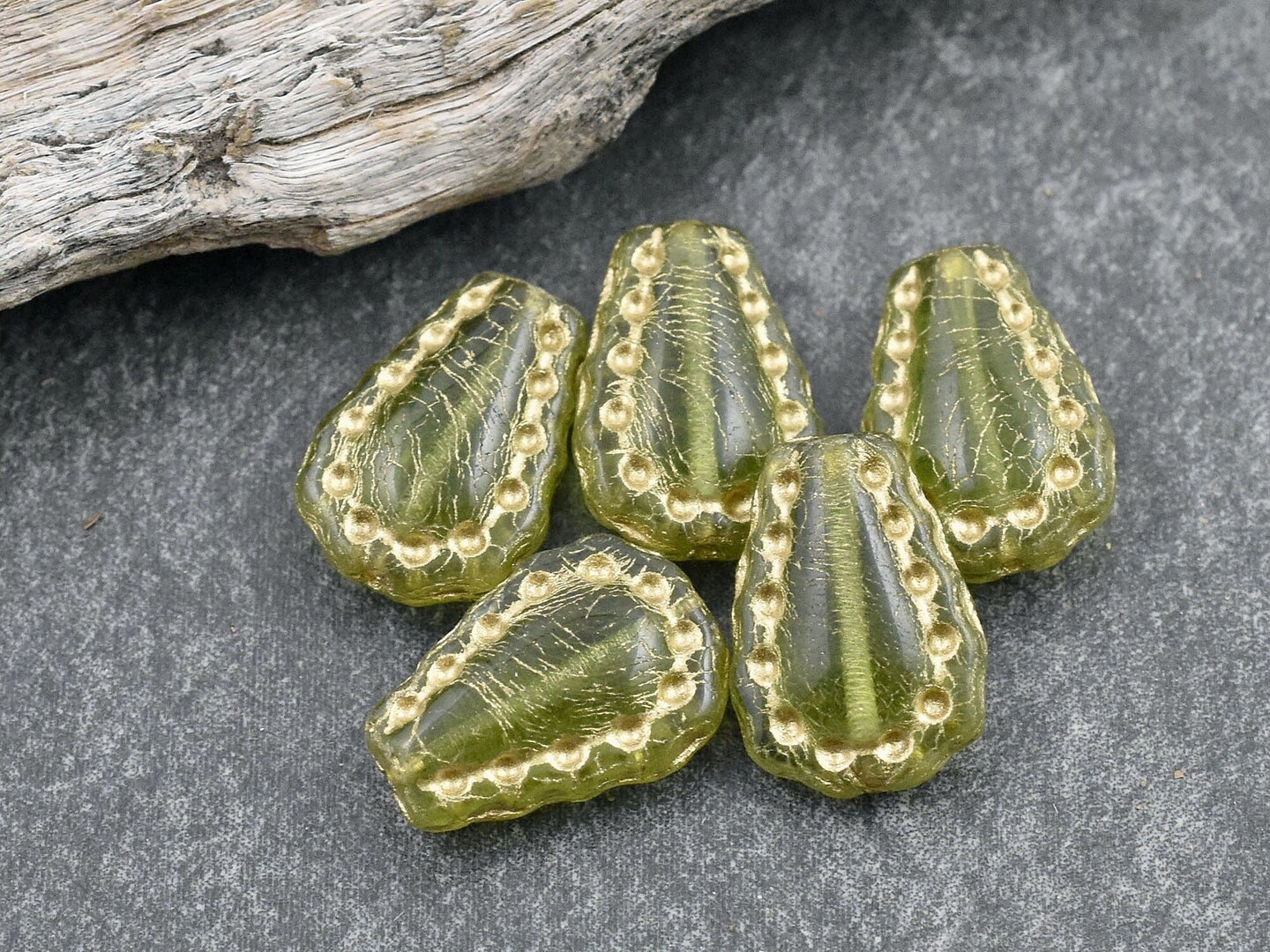 *6* 17x12mm Gold Washed Olivine Lacy Teardrop Beads