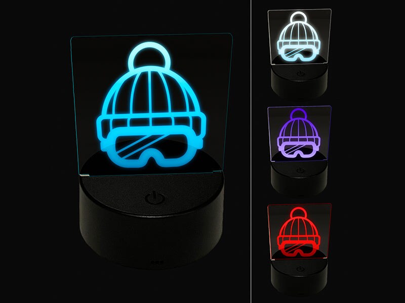 Snowboard Ski Goggles with Beanie Hat Winter 3D Illusion LED Night Light Sign Nightstand Desk Lamp