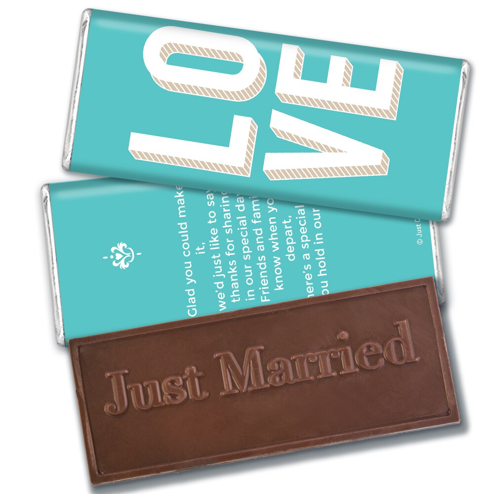 Wedding Candy Party Favors Embossed Belgian Chocolate Bars - Love