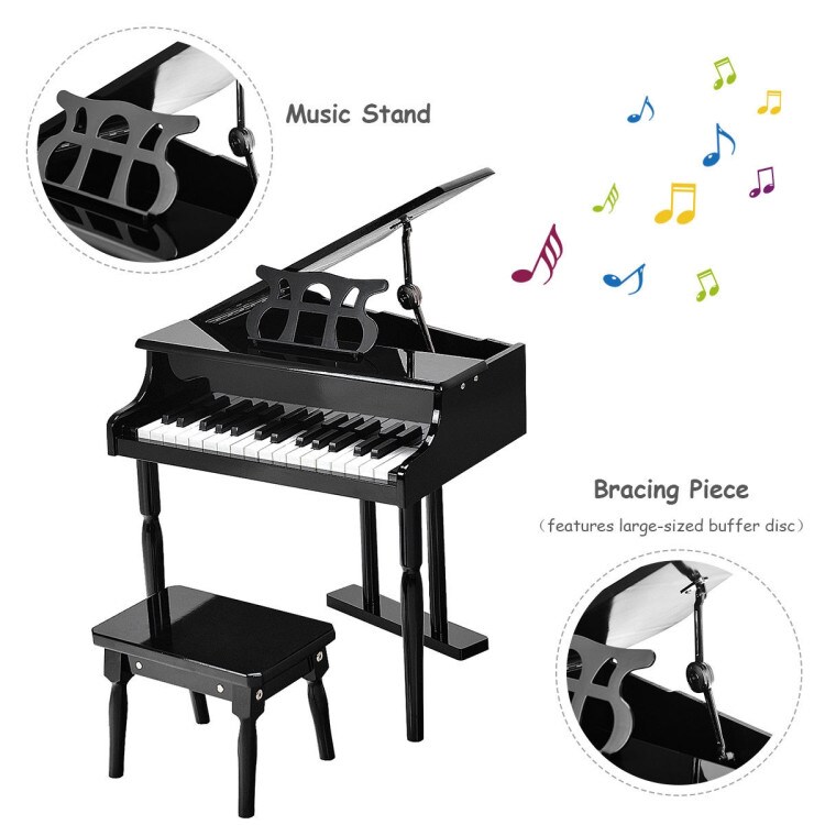 Musical Instrument Toy 30-Key Children Mini Grand Piano with Bench