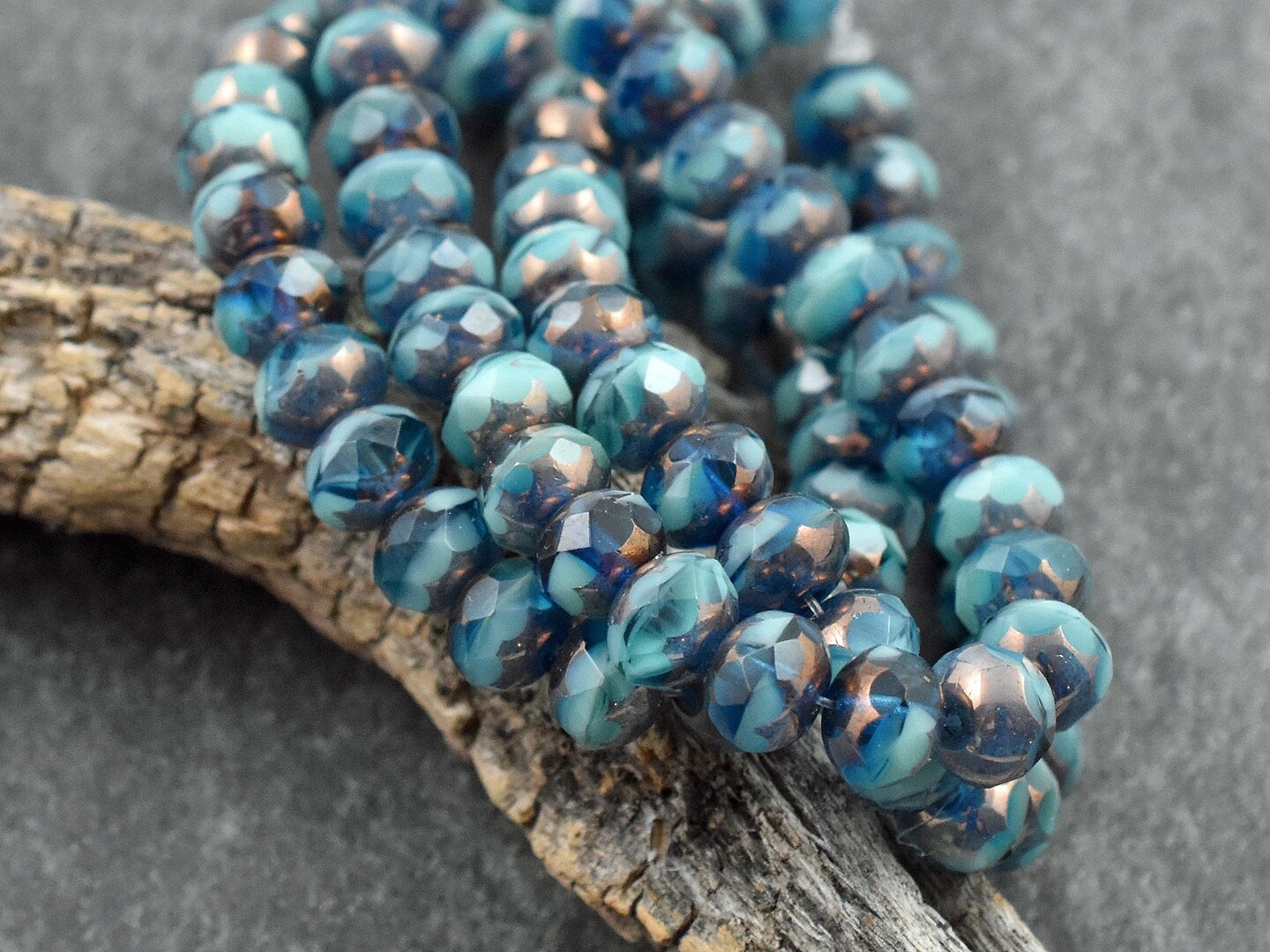 *25* 5x7mm Bronze Washed Blended Pacific Blue Turquoise Fire Polished Rondelle Beads