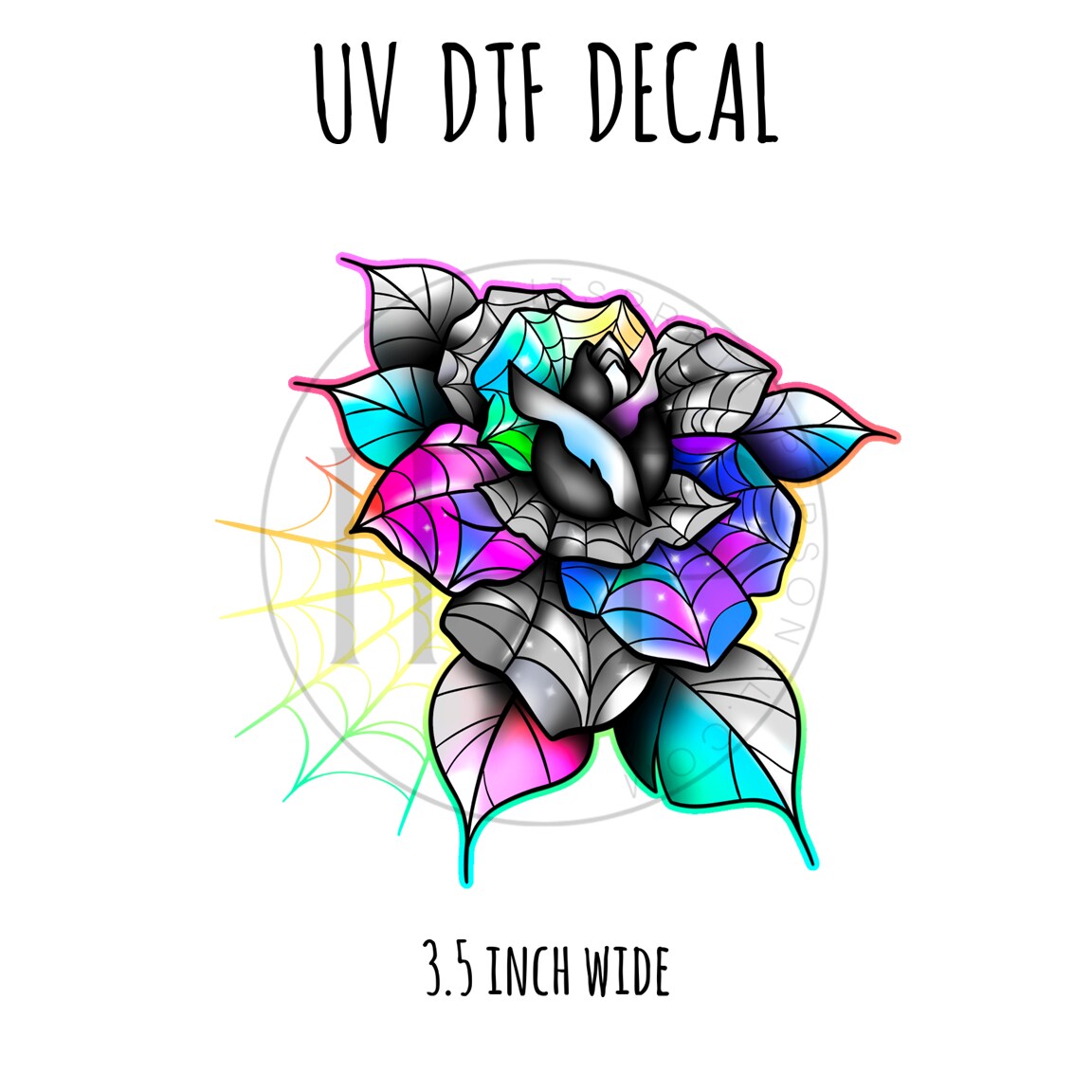 #115-Stained Glass Rose (Vinyl Match #101, #143)- 3.5 inch wide UV DTF decal