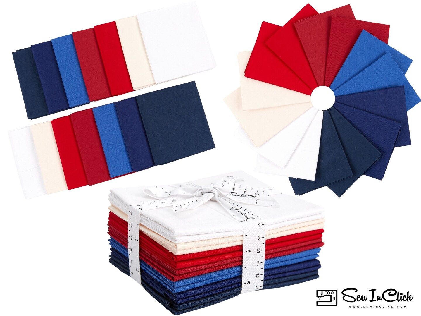 Fat Quarter Bundle -100% Cotton | Pure Solids | Patriotic USA Flag colors | Red Blue White  l Mix Colors | Quilting &#x26; Crafting Soft Fabric