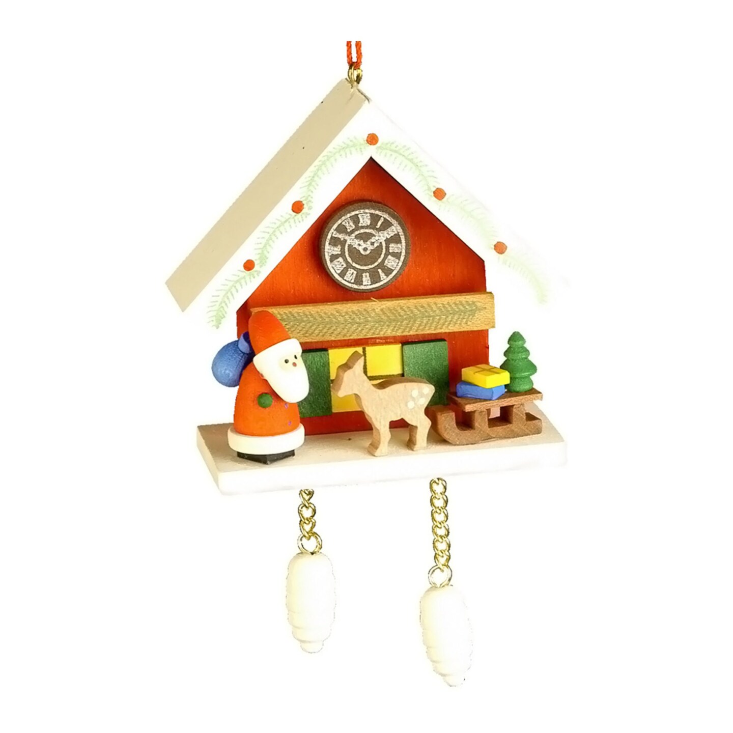 Alexander Taron Holiday Seasonal Decorative Christian Ulbricht Ornament - Santa with Red Cuckoo - 4&#x22;Hx3&#x22;Wx1.5D&#x22;