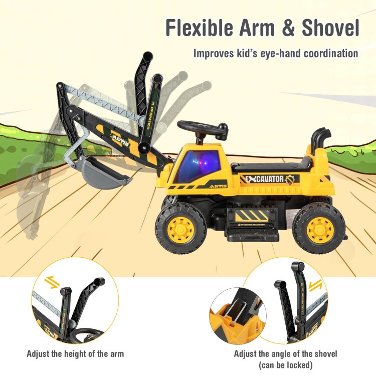Kids ASTM Certificated Powered Ride On Bulldozer with Front Digger Shovel-Yellow