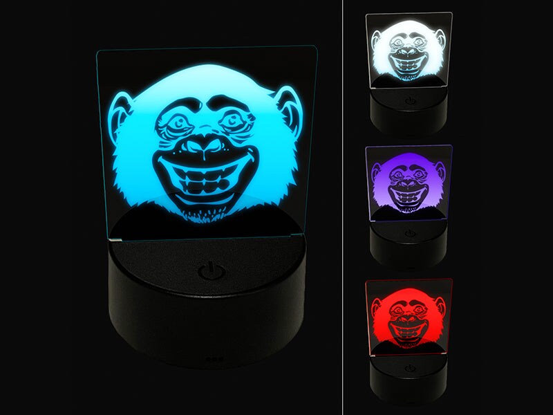Led Monkey Grinning Chimpanzee Monkey 3D Illusion LED Night Light Sign Nightstand ...
