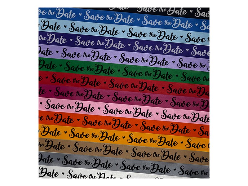 Save the Date Hearts Wedding Anniversary Party Satin Ribbon for Bows Gift Wrapping - 1&#x22; - 3 Yards