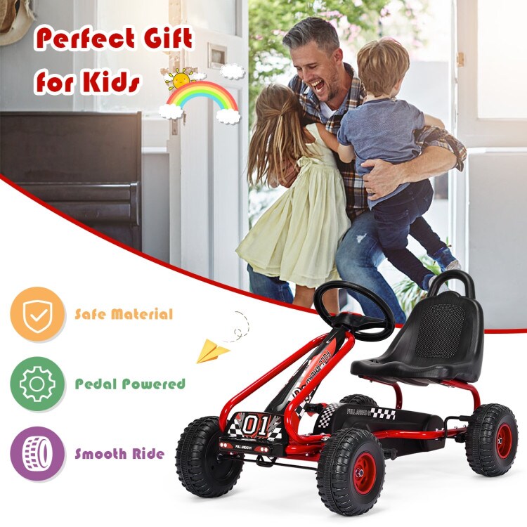 Iron Pedal Powered Ride On Car Go Kart for Kids with Adjustable Seat