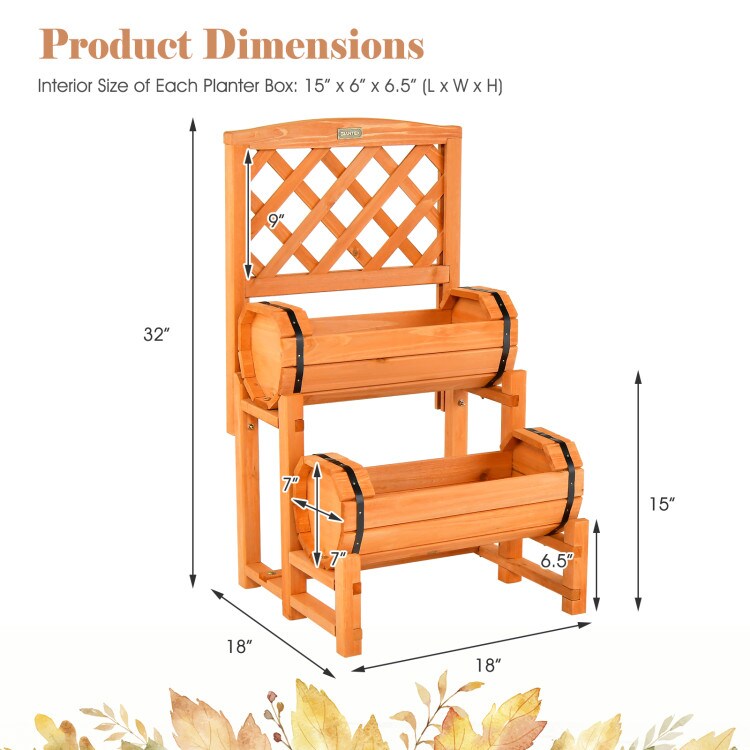 Orange Fir Wood Vertical 2-Tier Garden Planter with Trellis and Metal Reinforced