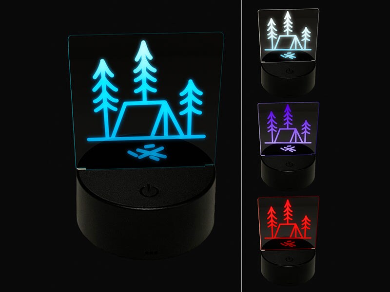 Simple Tent Camping in Woods 3D Illusion LED Night Light Sign Nightstand Desk Lamp