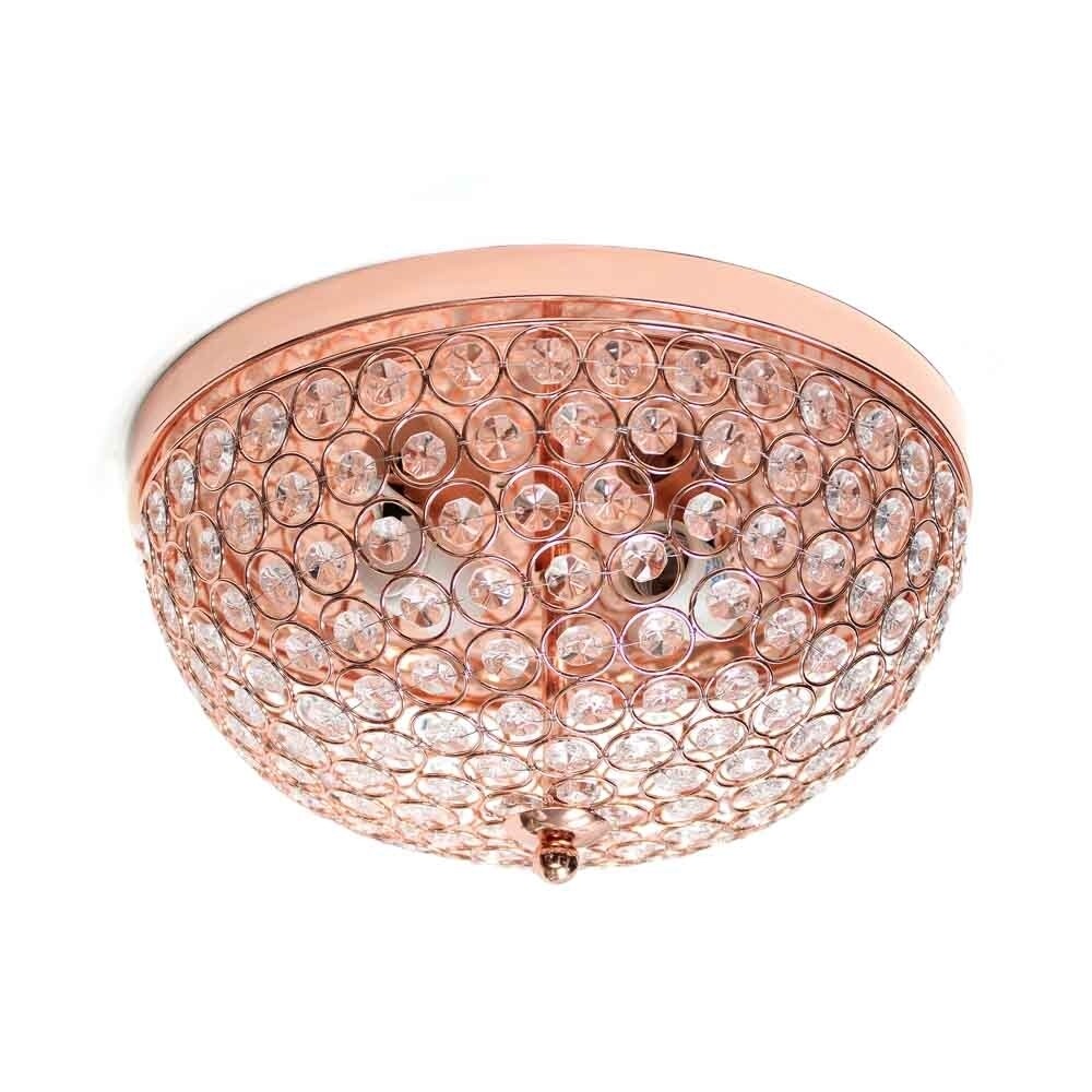 Elegant Designs   2 Light Elipse Crystal Flush Mount Ceiling Light, Rose Gold