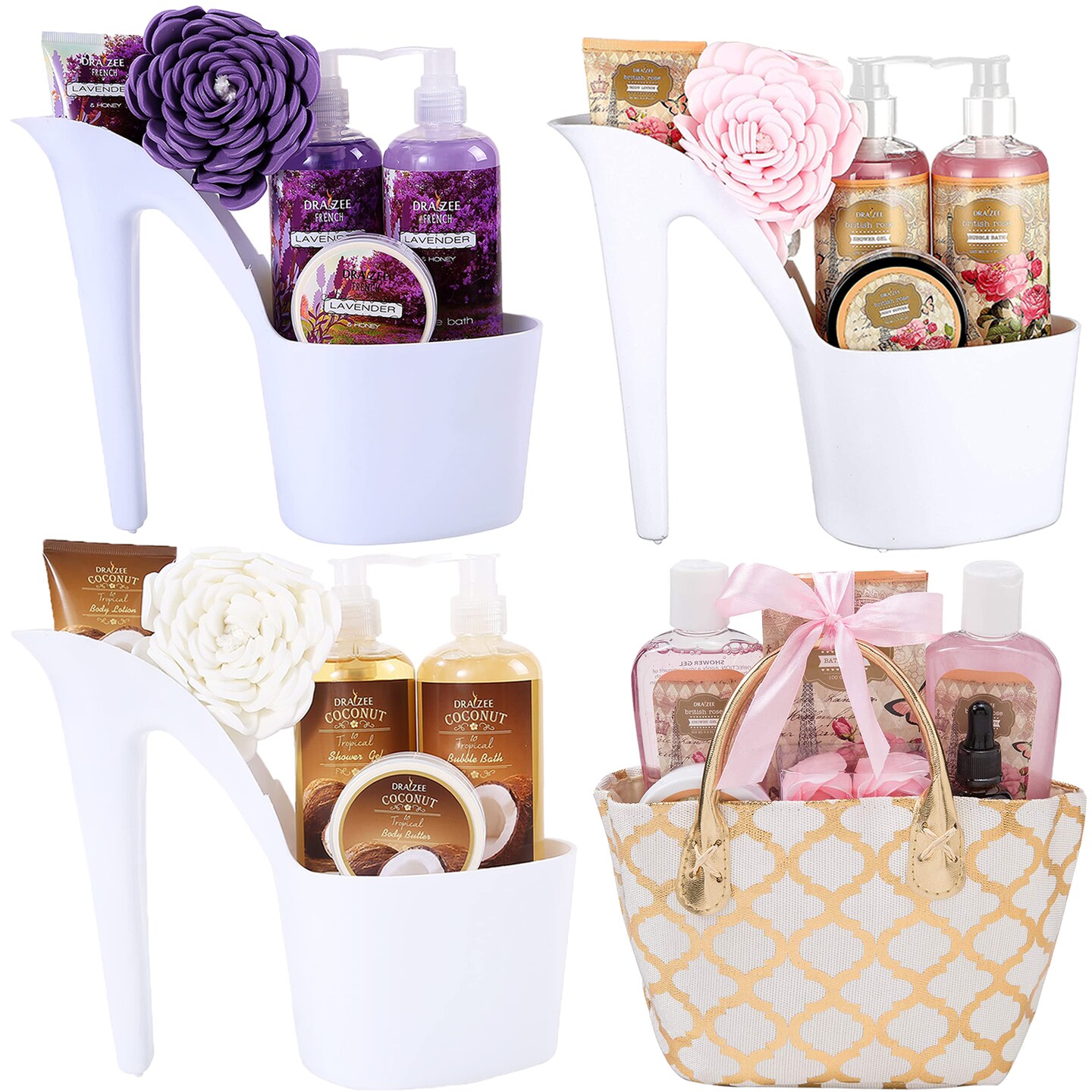(Set Of 4) Draizee Heel Shoe Spa Gift SetRose Lavender Coconut Scented Bath Essentials And Refreshing Lovely British