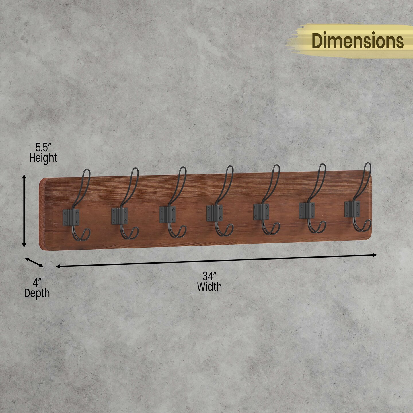 HBCY Creations Wall Mounted Storage Rack - Pine Wood Construction - 7 Hooks - Ideal for Entryway, Kitchen, Bathroom and More