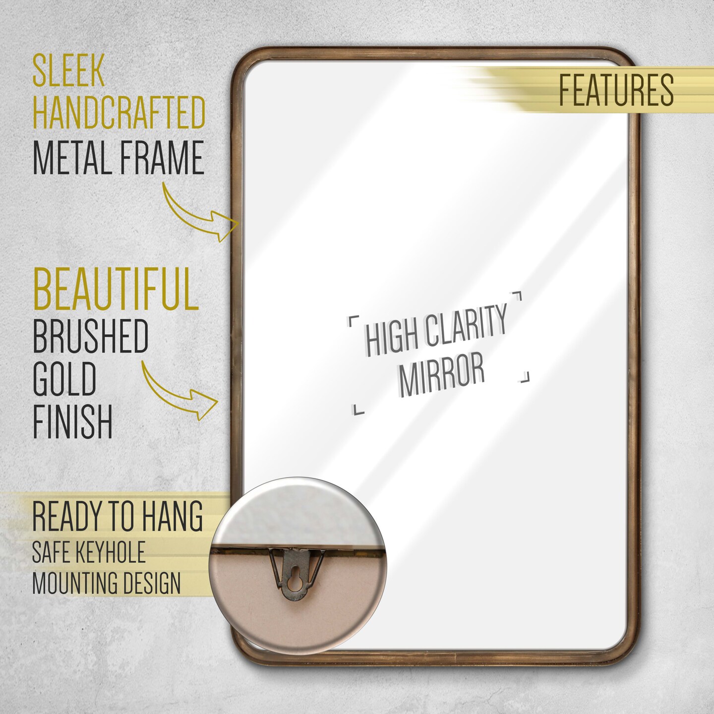 HBCY Creations Wall Mirror Large Mirror, Rustic Accent Mirror for Bathroom, Entry, Dining Room, &#x26; Living Room. Metal Mirror