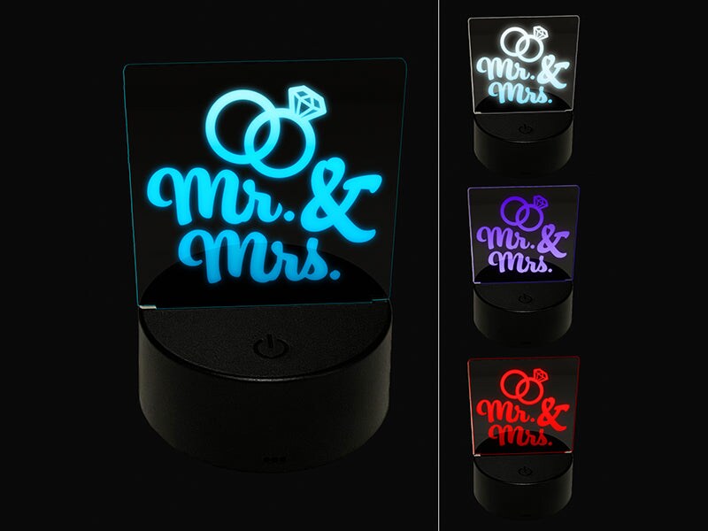 Mr. and Mrs. Wedding Rings 3D Illusion LED Night Light Sign Nightstand Desk Lamp