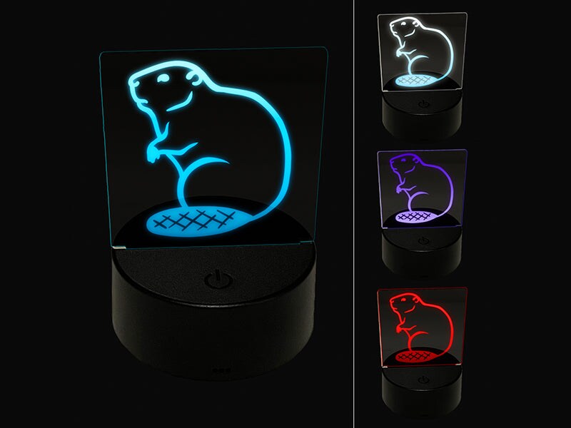Beaver Sitting 3D Illusion LED Night Light Sign Nightstand Desk Lamp