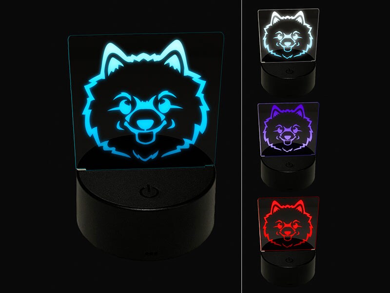Fluffy Pomeranian Dog Head 3D Illusion LED Night Light Sign Nightstand Desk Lamp