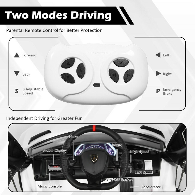 12 V Lamborghini Licensed Kids Ride-On Car with Trunk and Music Function