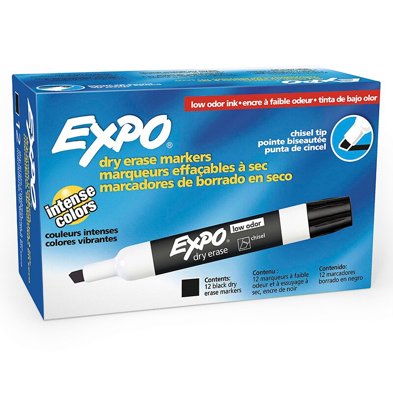 Expo 1920940 Black Low-Odor Chisel Tip Dry Erase Marker - 36/Box