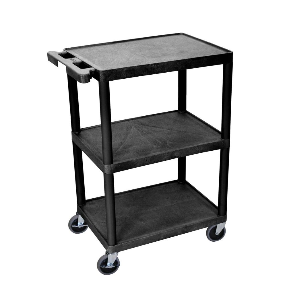Offex   3 Shelves Multipurpose Storage Structural Foam Plastic Service Utility Cart - Black