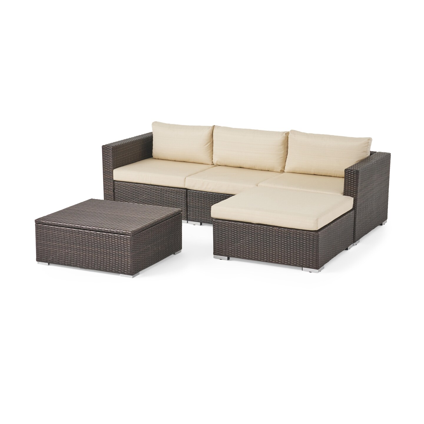 Contemporary Home Living 5-Piece Brown Outdoor Furniture Patio Sectional Sofa Set - Beige Cushions