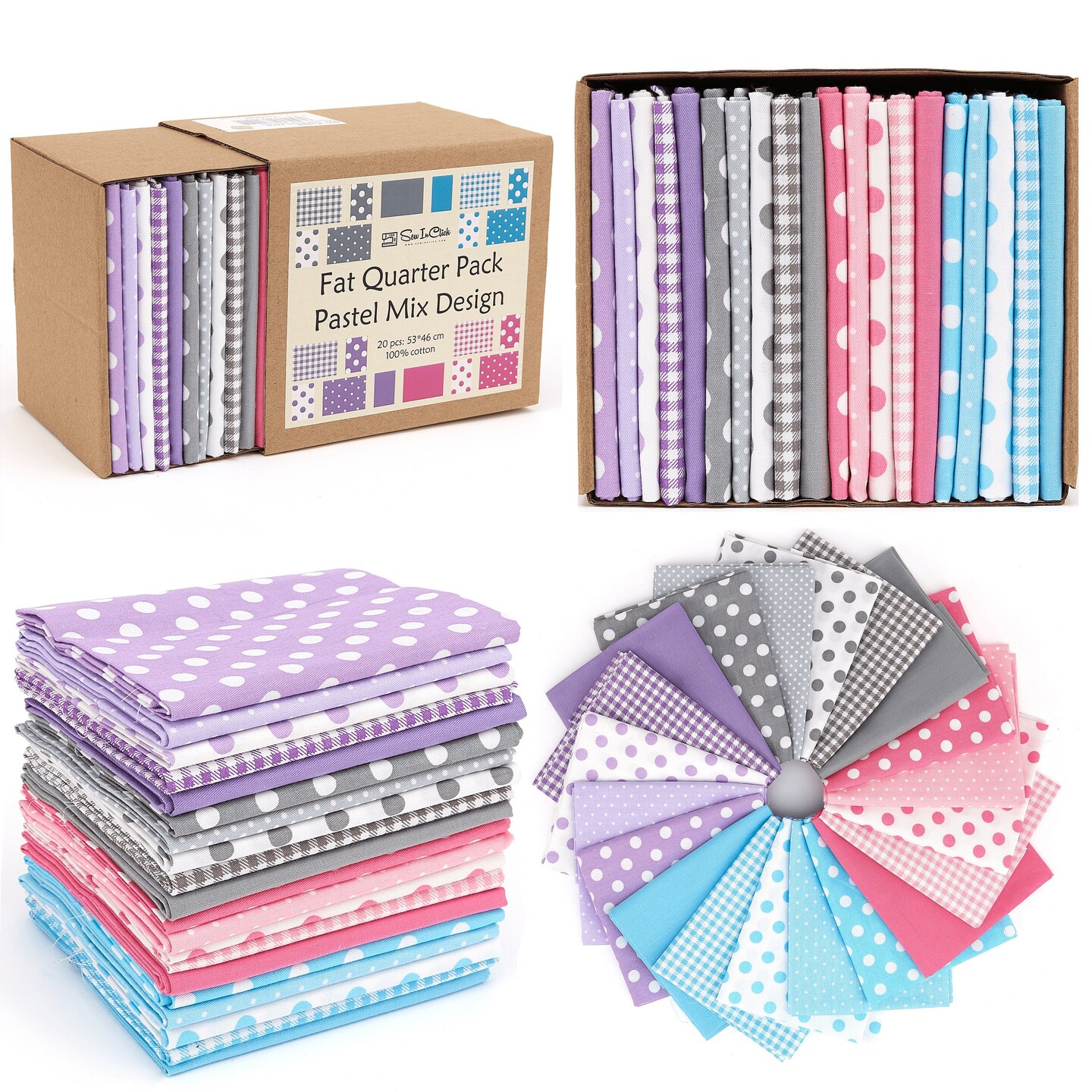 20 Fat Quarter Bundle -100% Cotton | Basic Mix Design - 20 pcs - baby's Colors - 5 Patterns | Quilting & Crafting Fabric | Special Gift Set