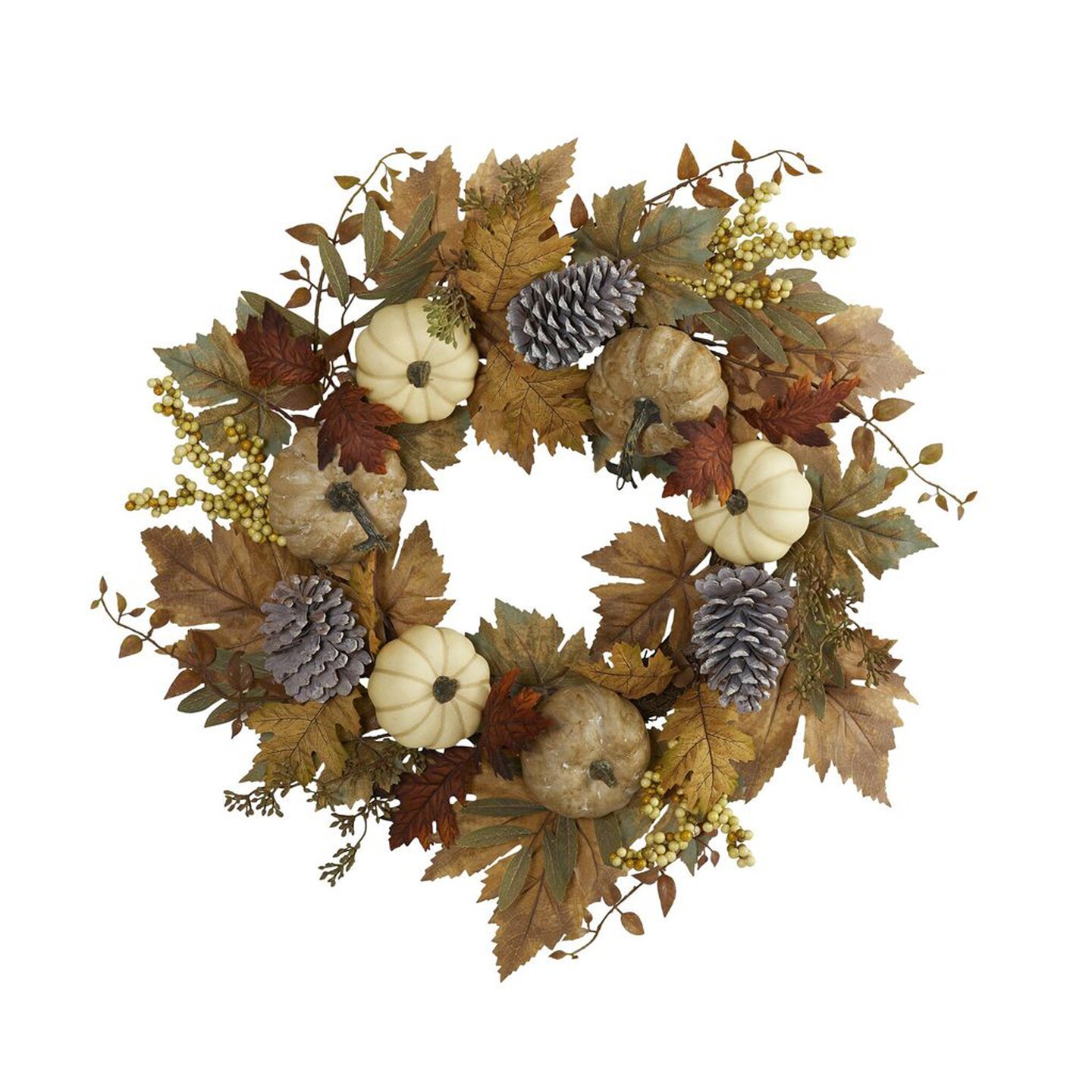 Nearly Natural 24 in. Pumpkins and Pine Cones Plastic Artificial Wreath, Multico retailer