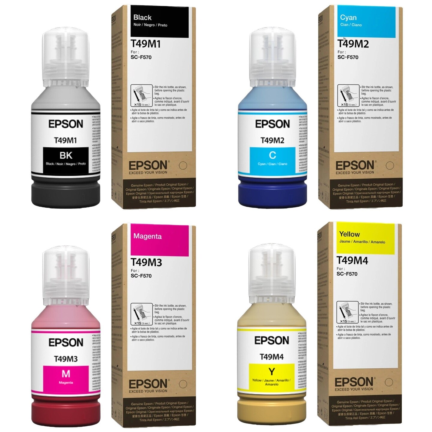 Epson Ink Set For F170 &#x26; F570 - 4 Pack with 300 Sheets of Sublimation Paper