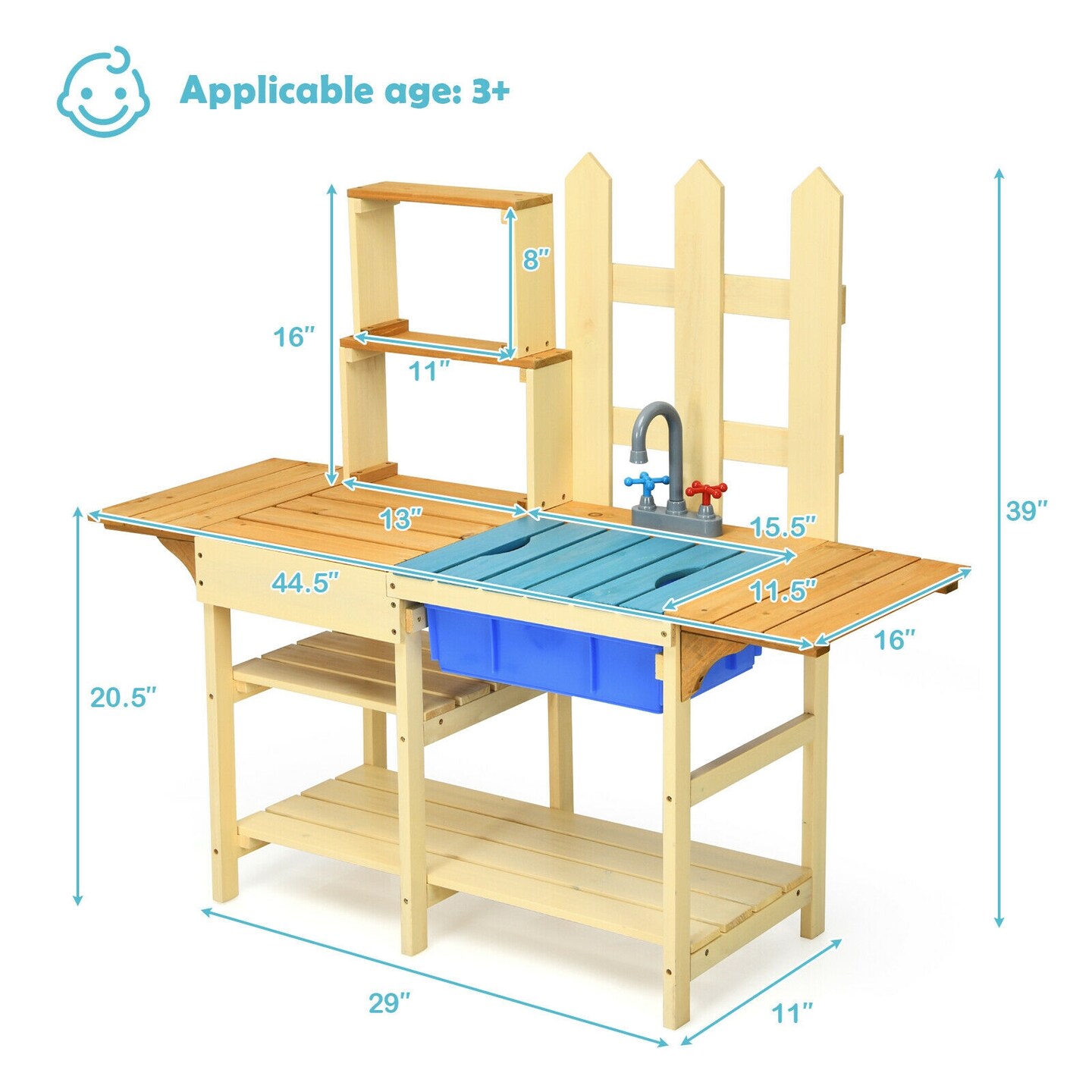 Kid&#x27;s Outdoor Wooden Pretend Cook Kitchen Playset Toy