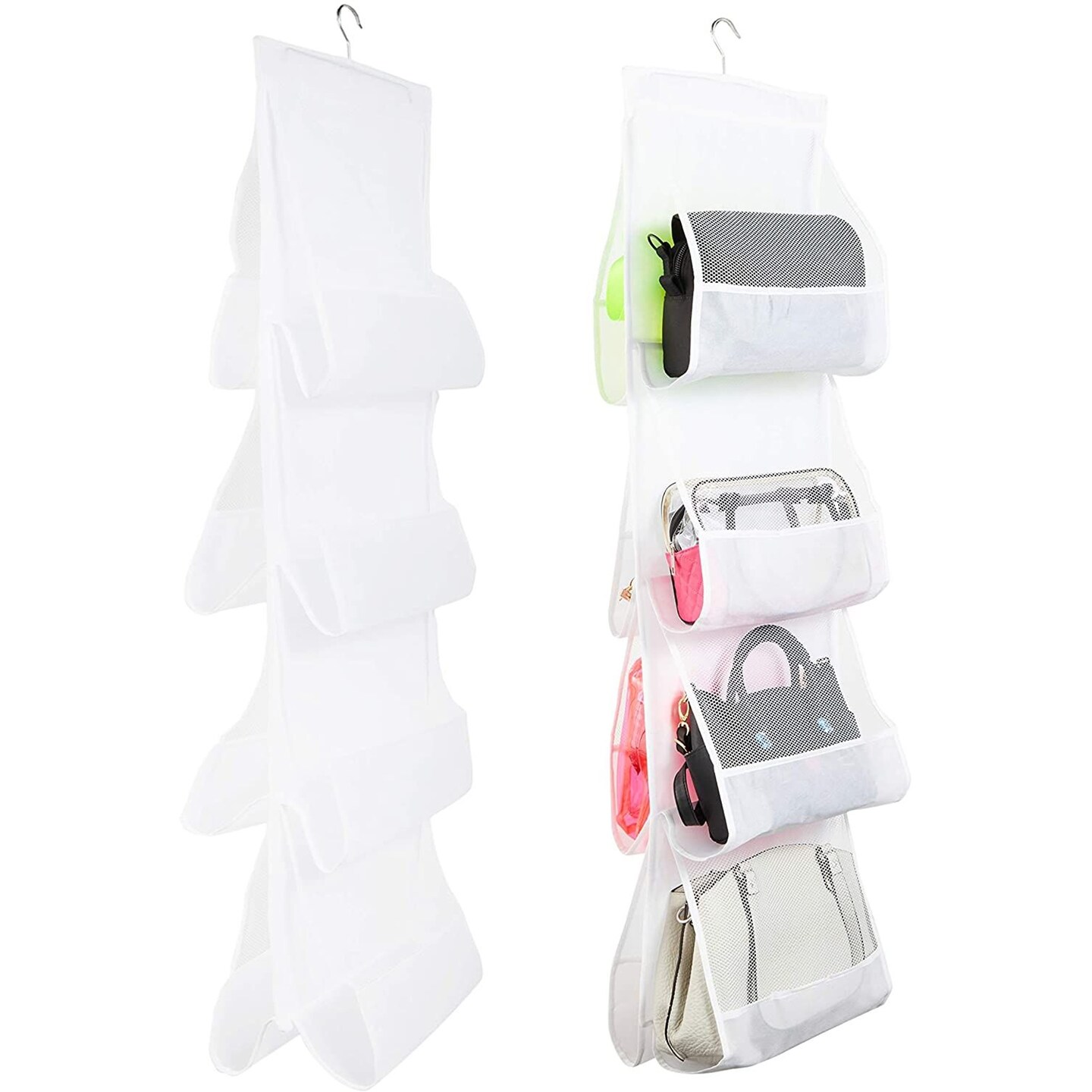 2-Pack Fabric Mesh 8-Pocket Hanging Handbag Purse Storage Organizer for Closet, White 48&#x22;x13.8&#x22;