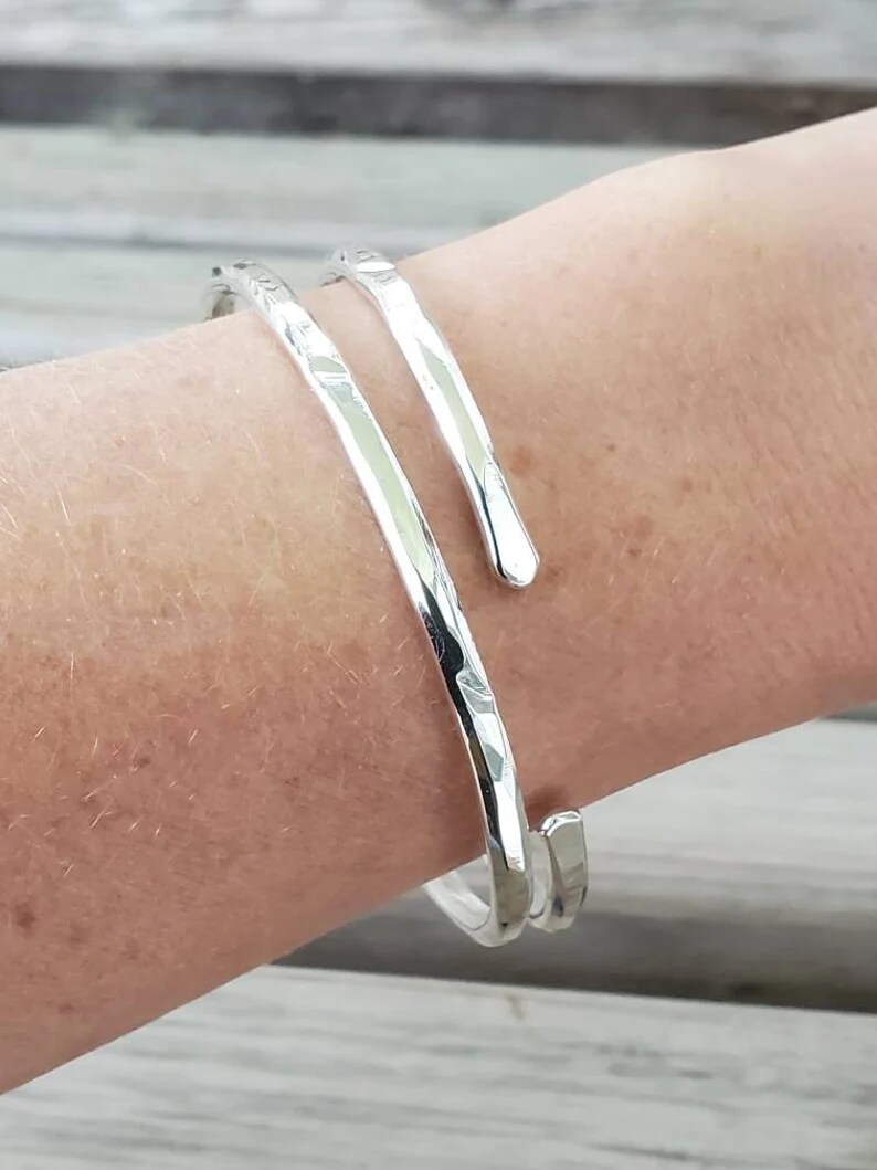 5mm Thick Heavy Sterling Silver Bangle, 4 Gauge Solid 925 Silver Bracelet, Hammered offers or Smooth Texture, Simple Minimalist Jewelry, Heirloom