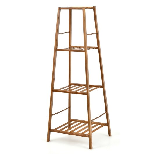 4-Potted Bamboo Tall Plant Holder Stand