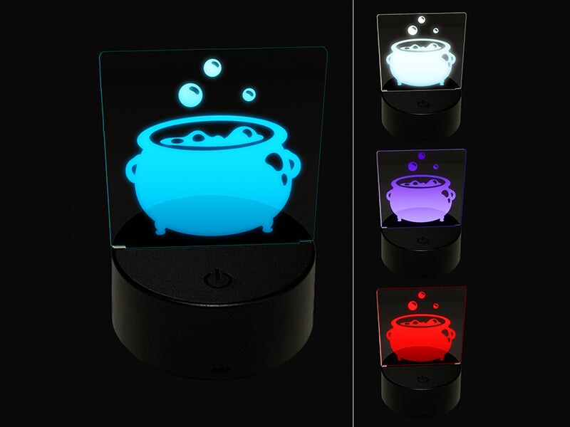 Witch&#x27;s Bubbling Cauldron Pot Halloween 3D Illusion LED Night Light Sign Nightstand Desk Lamp