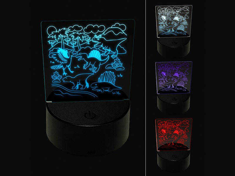 Dinosaurs Landscape 3D Illusion LED Night Light Sign Nightstand Desk Lamp