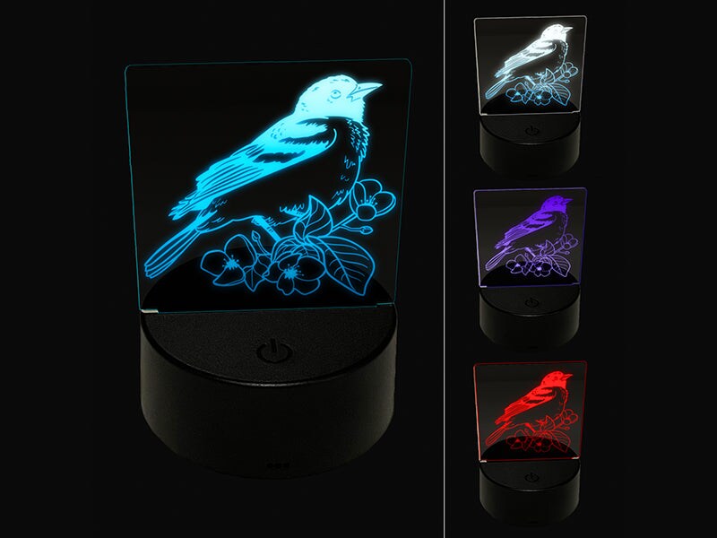 Baltimore Oriole Bird in Flowering Tree 3D Illusion LED Night Light Sign Nightstand Desk Lamp