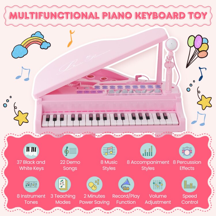 37 Keys Kids Piano Keyboard with Stool and Piano Lid