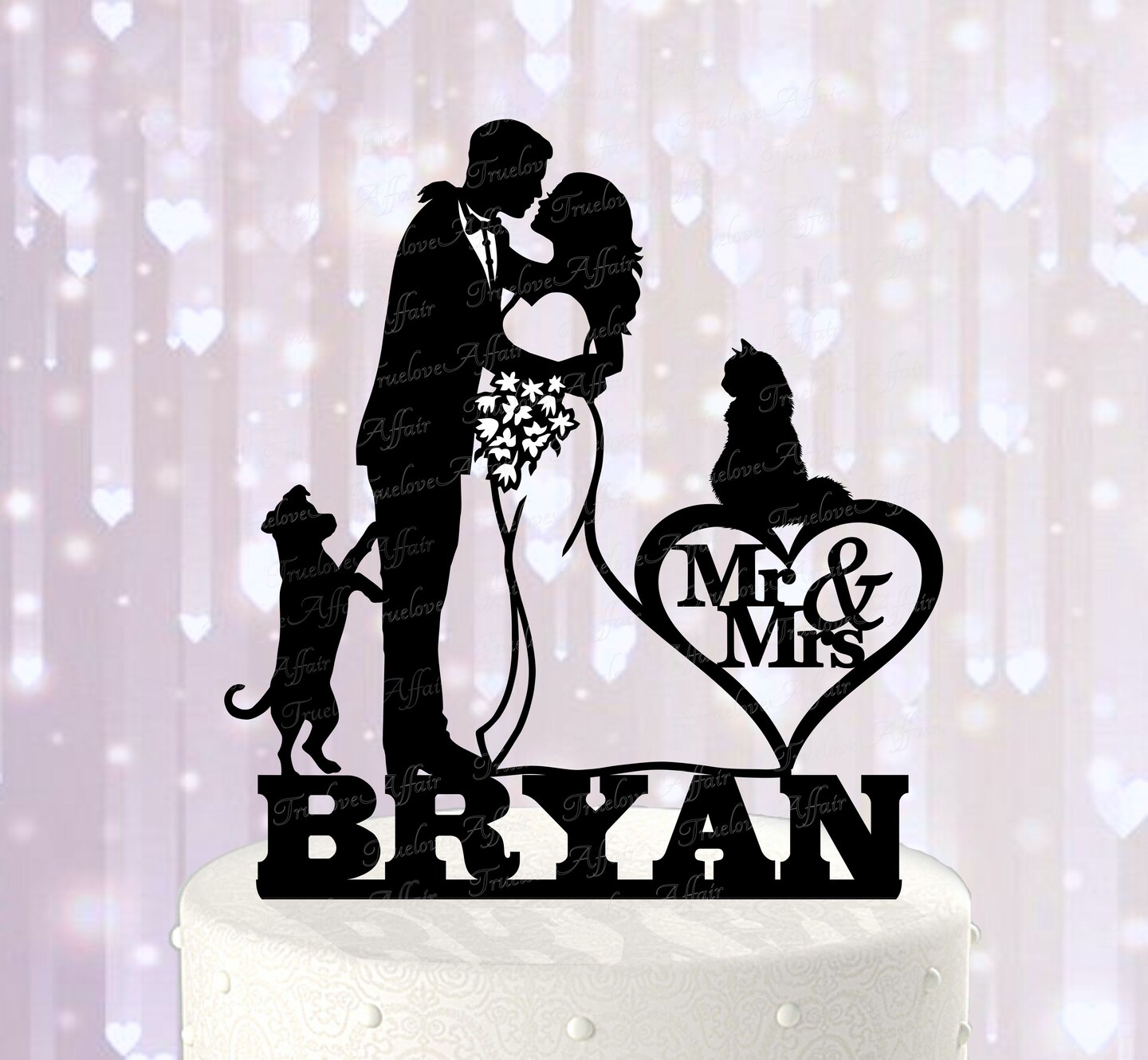 Wedding Cake Topper Silhouette, Bride And Groom Dog And Cat ~ Detailed ...