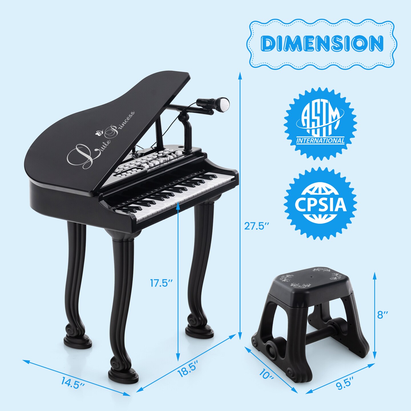 37 Keys Kids Piano Keyboard with Stool and Piano Lid