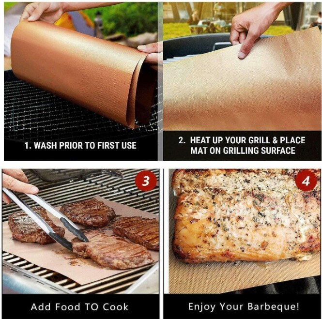 Smilegive 5pc Copper Grill Mats Baking Non Stick BBQ Mat