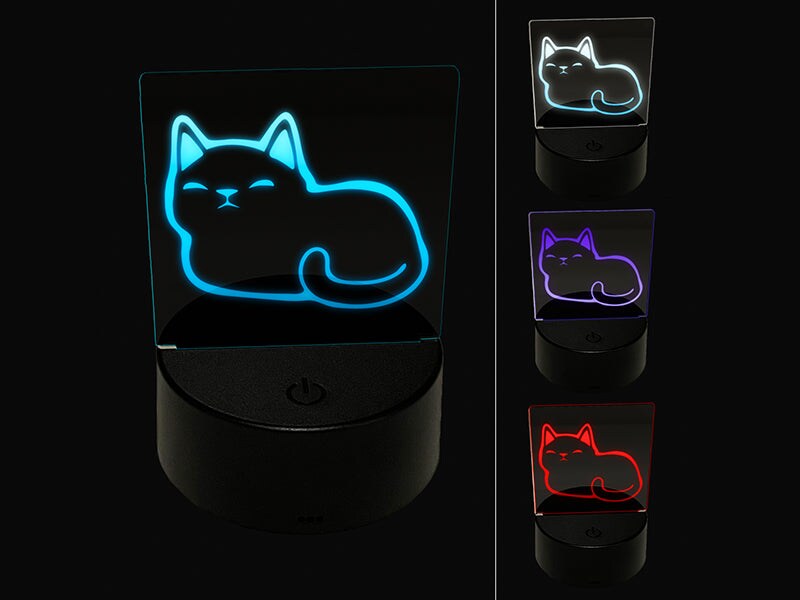 Sleepy Cat Loaf 3D Illusion LED Night Light Sign Nightstand Desk Lamp
