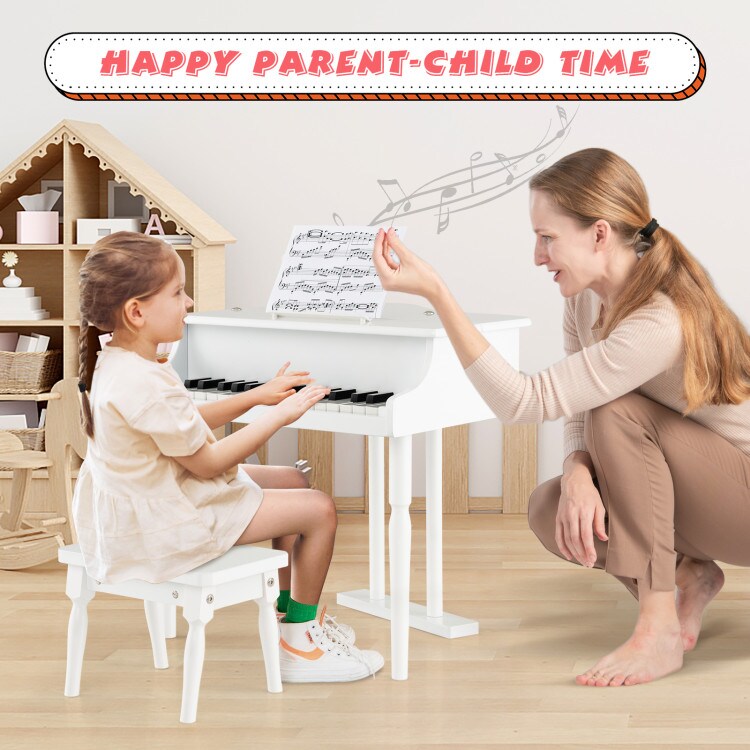 MDF and Birch Kids Classical Piano with Bench, Music Stand and Safe Design
