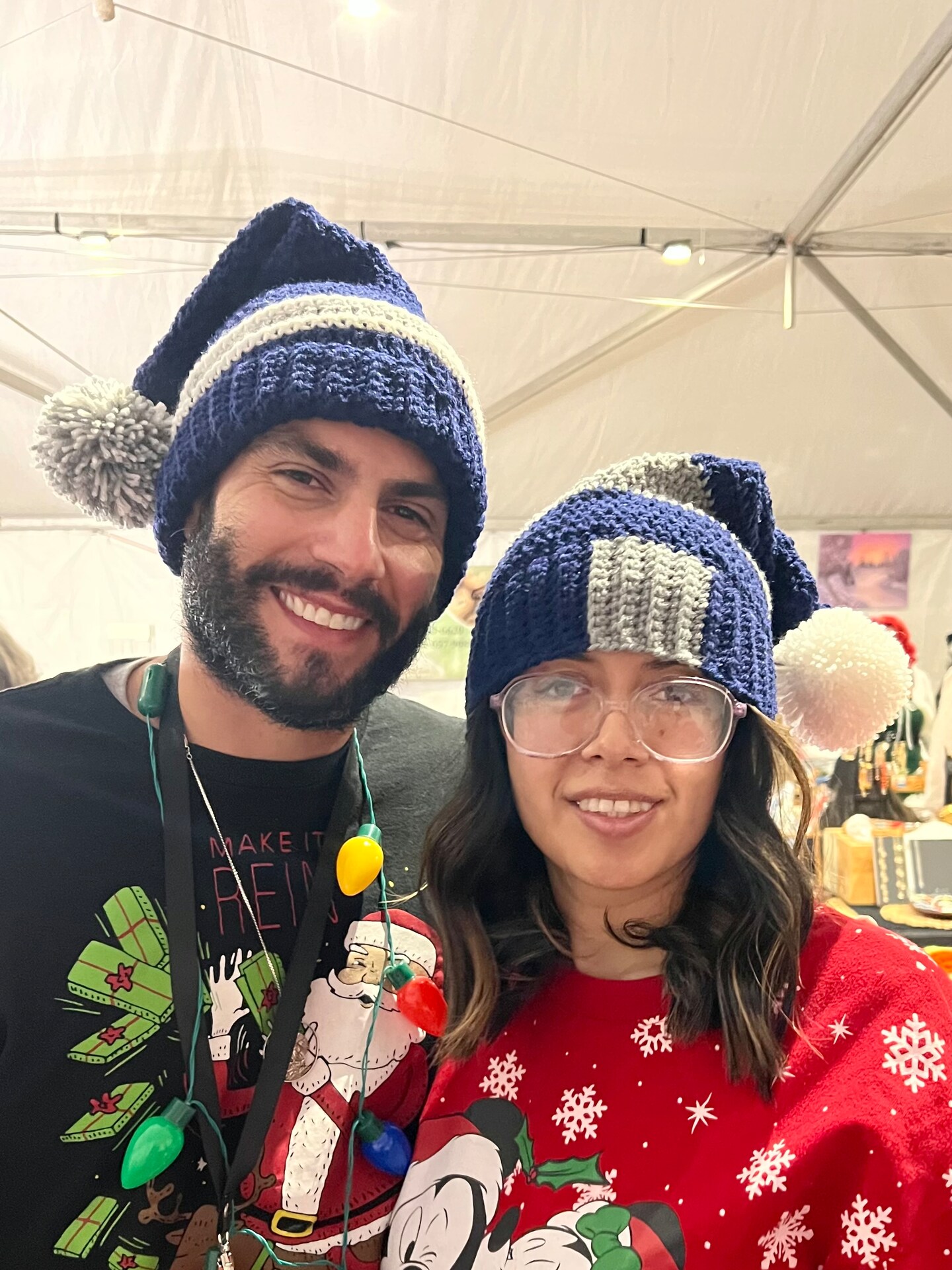 Blue and hot sale white christmas hats